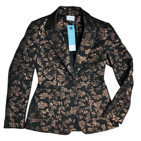 Tanya Taylor Blazer 2 Bronze Black Floral Jared Brocade Metallic Artsy Party - Picture 2 of 16
